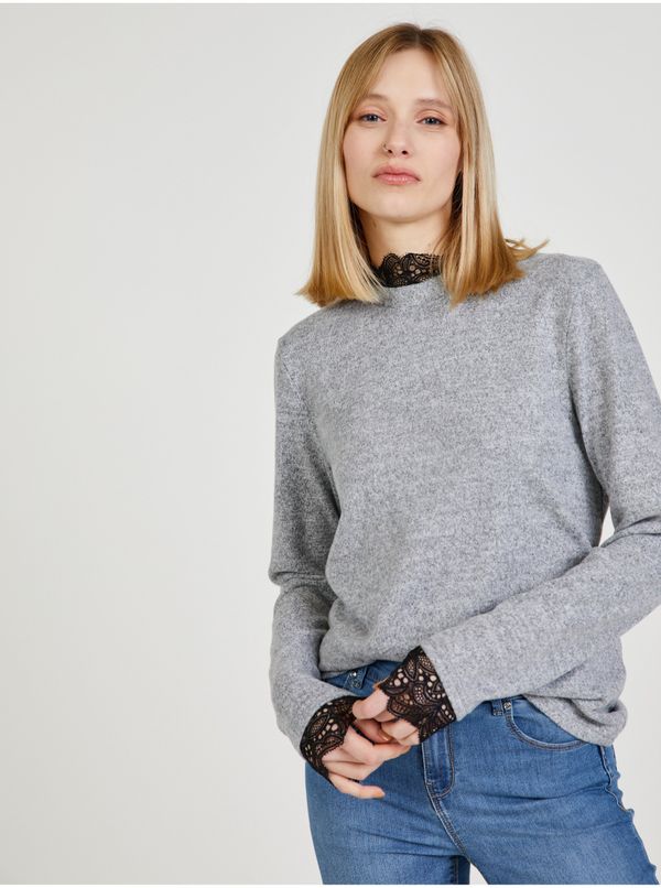 Pieces Light Grey Lace T-Shirt Pieces Pam - Women