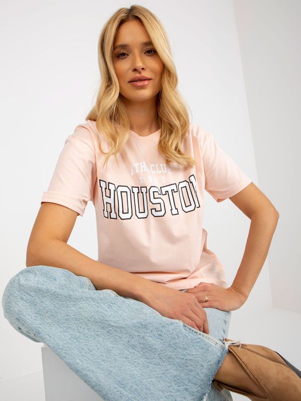 Fashionhunters Light peach women's loose T-shirt with print