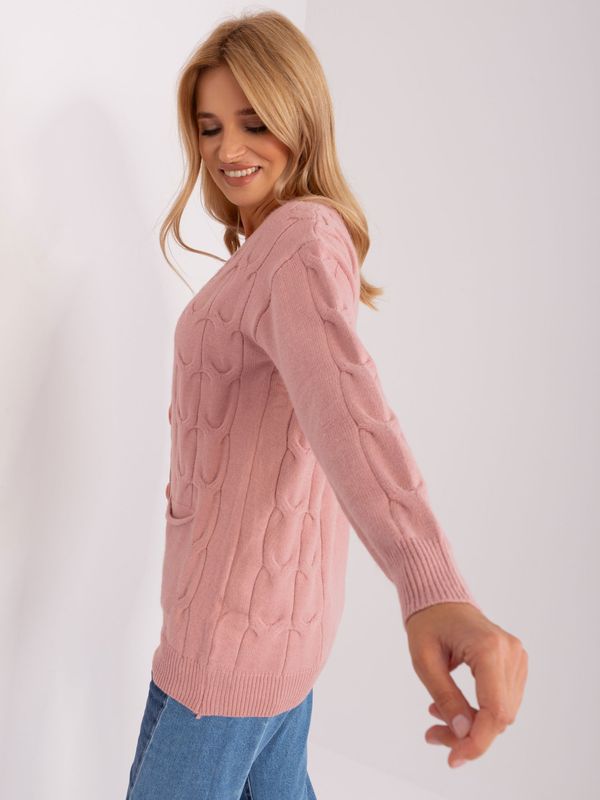 Fashionhunters Light pink cardigan with cables