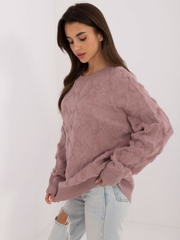 Fashionhunters Light purple women's oversized sweater with a round neckline