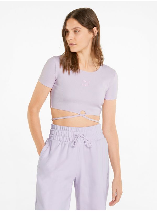 Puma Light Purple Women's Ribbed Cropped T-Shirt with Tie Puma - Women