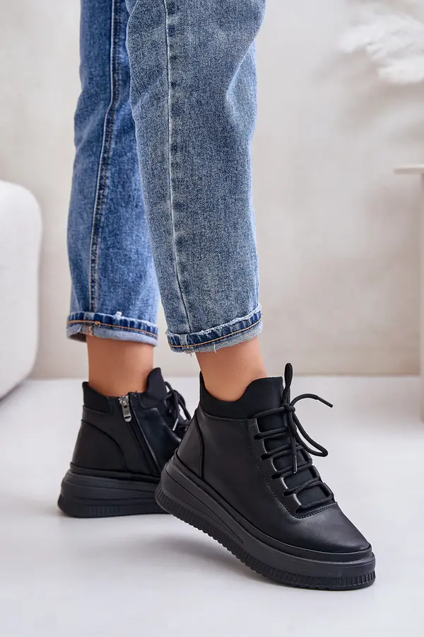 ARTIKER Lightweight leather sports shoes on platform Artiker black