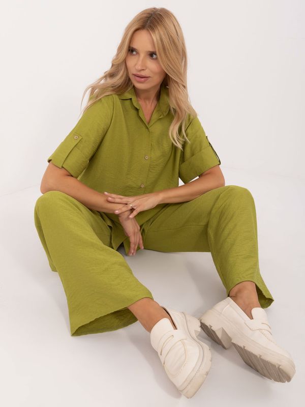 Fashionhunters Lime summer linen set with oversize shirt