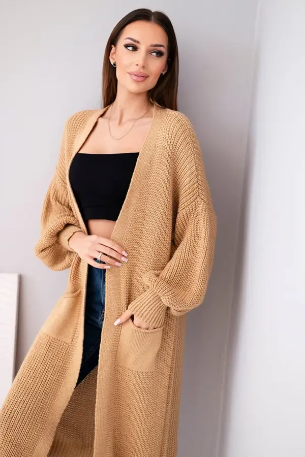 Kesi Włoski Long cardigan camel sweater