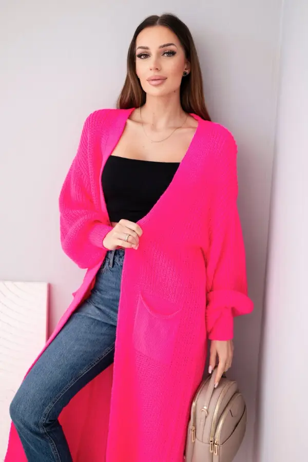 Kesi Włoski Long cardigan pink neon sweater