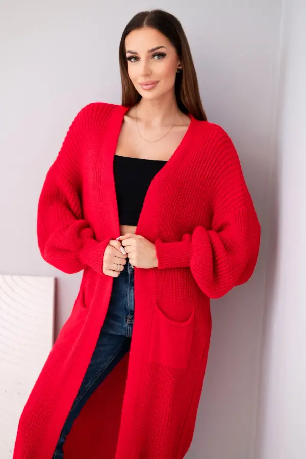Kesi Włoski Long cardigan sweater red