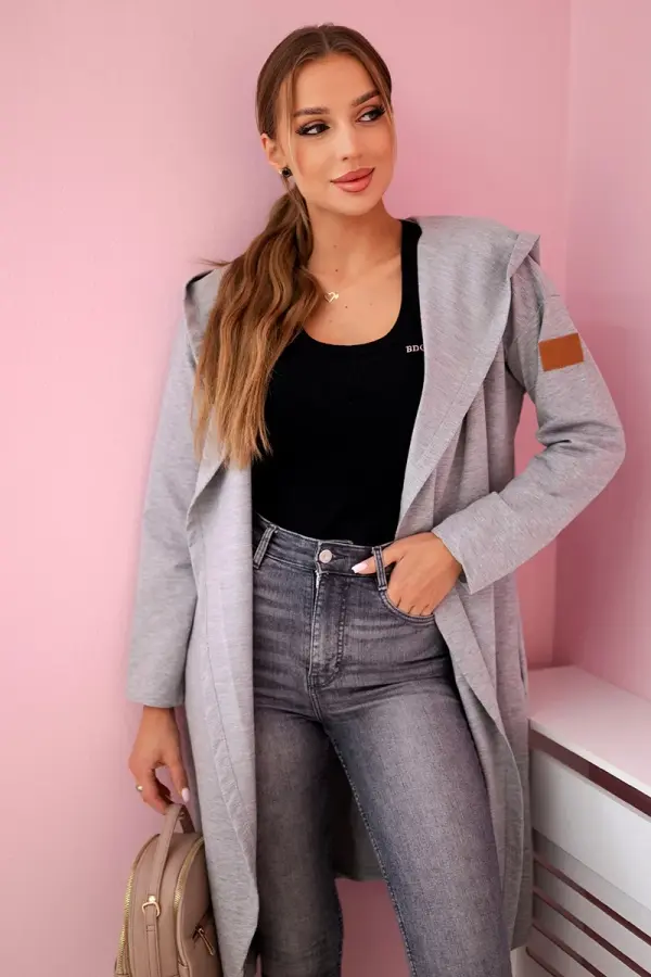 Kesi Long cardigan with a hood in gray color