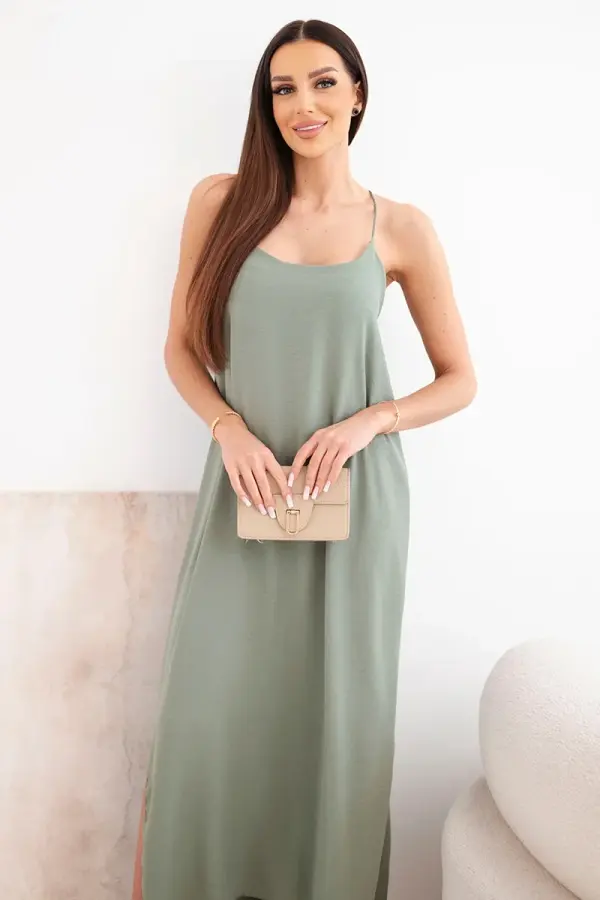 Kesi Włoski Long dress with straps light khaki