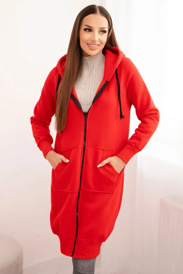 Kesi Long insulated hoodie in red color