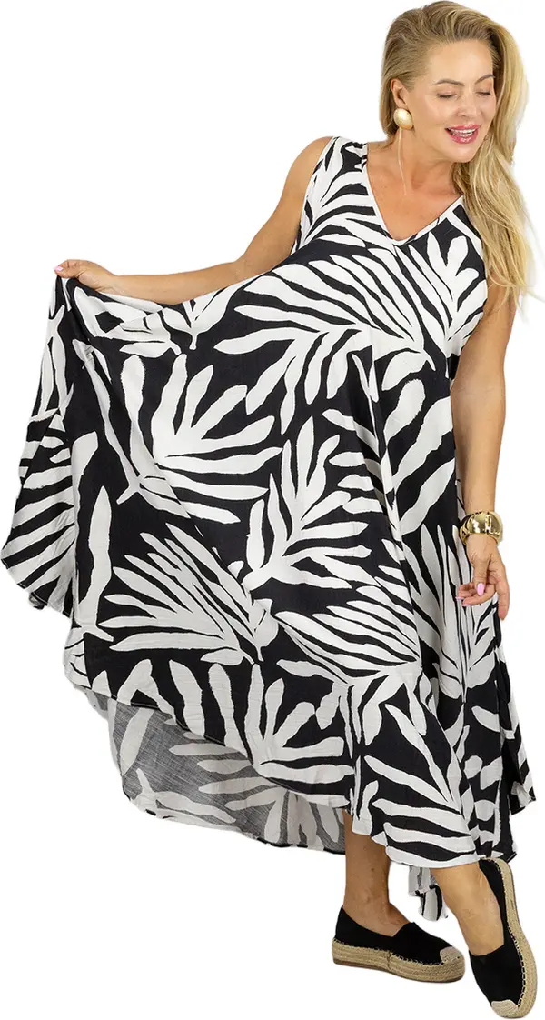 Pri Long loose dress with print and pockets BUTTERFLY