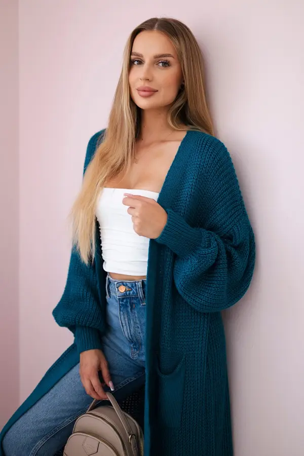 Kesi Włoski Long Navy Cardigan Sweater