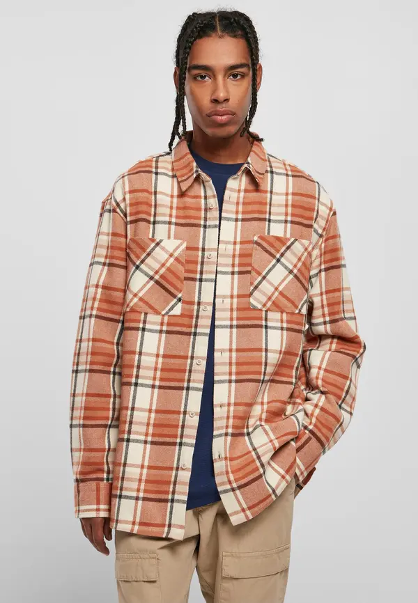 Urban Classics Long oversized shirt with checkered leaves softseagrass/red