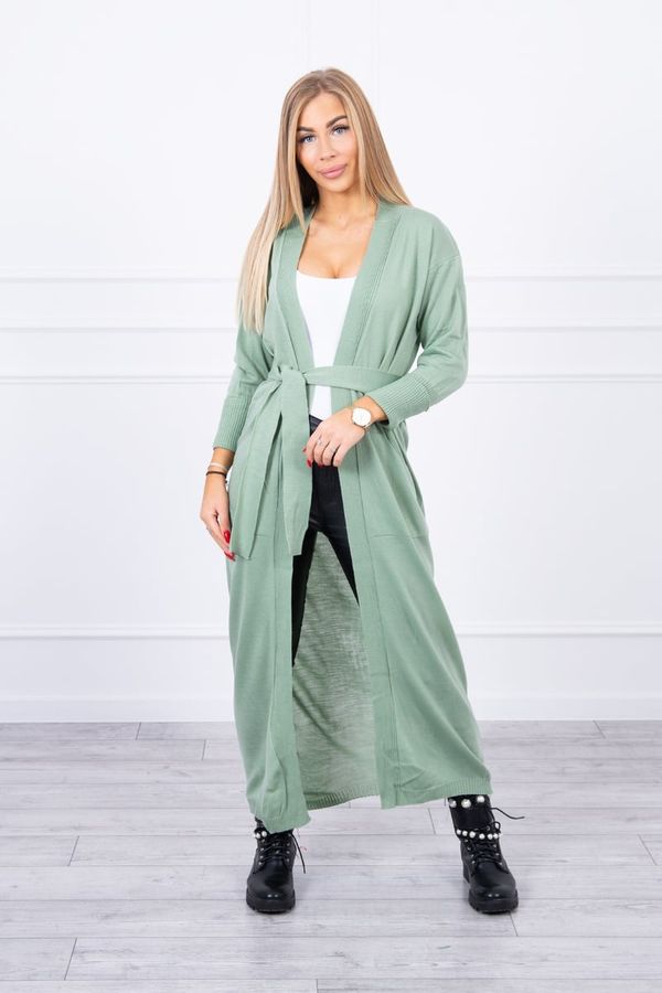 marka niezdefiniowana Long sweater with waist tie dark mint