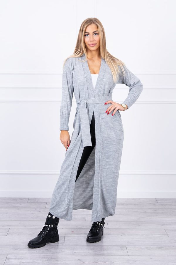 marka niezdefiniowana Long sweater with waist tie gray color