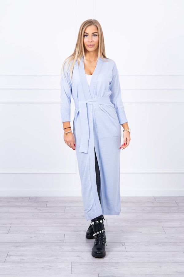 marka niezdefiniowana Long sweater with waist tie in blue color