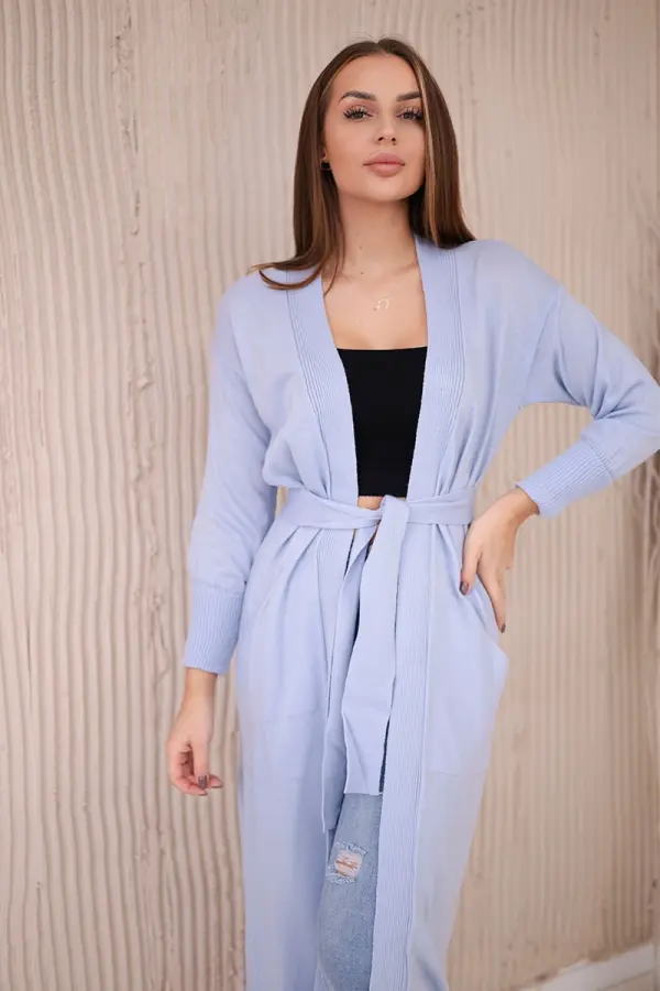 Kesi Long sweater with waist tie in blue color