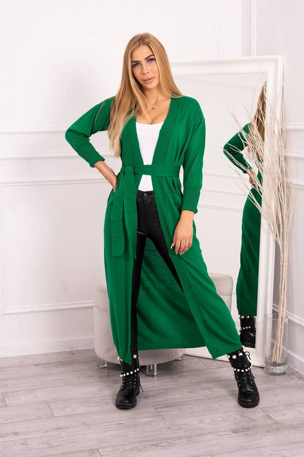 Kesi Long sweater with waist tie in green color