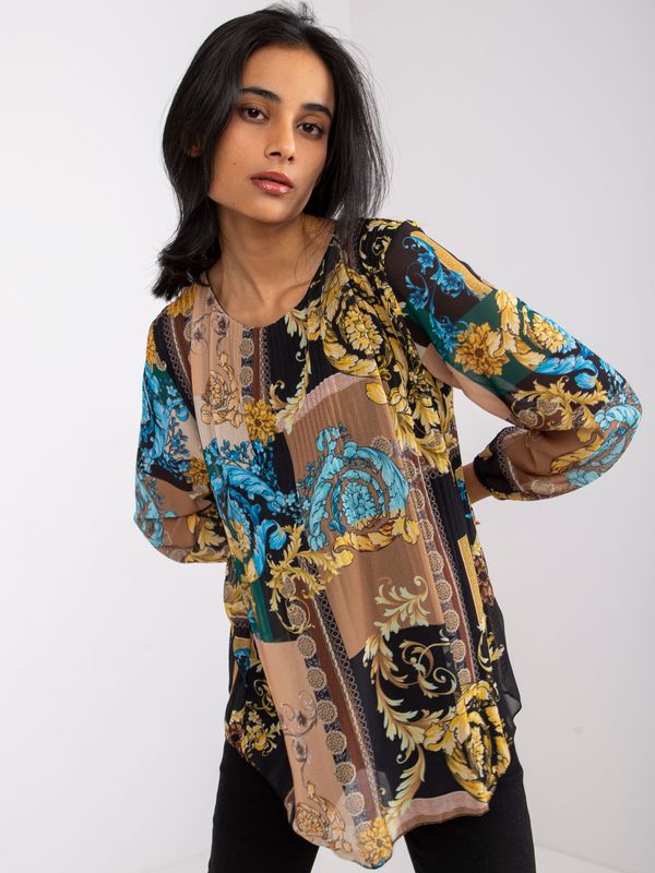 Fashionhunters Loose black-beige blouse with Amaya prints