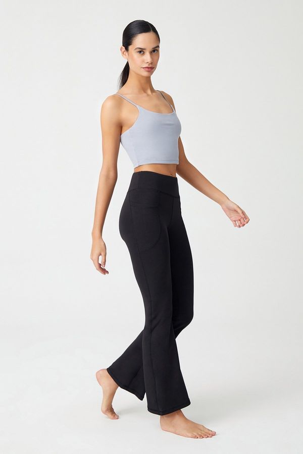 LOS OJOS LOS OJOS Дамски черен висок талия контуриране двоен джоб разкроен крак гамаши