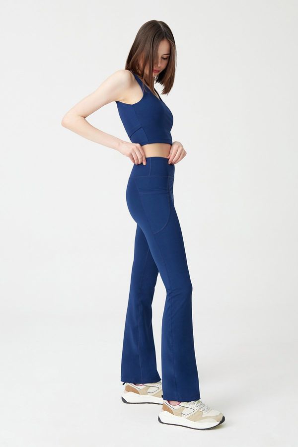 LOS OJOS LOS OJOS Дамски флот висока талия поверително двоен джоб разкроен крак гамаши