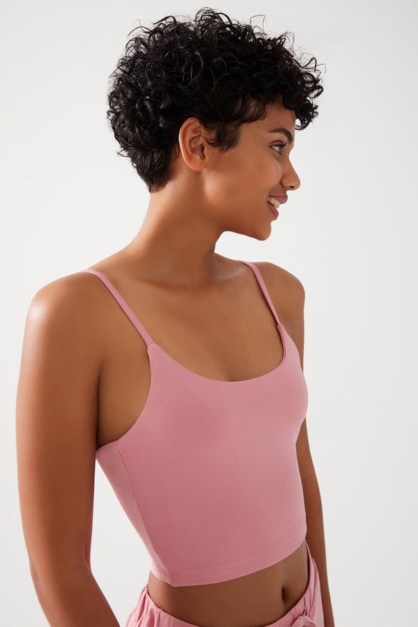 LOS OJOS LOS OJOS Women's Pink Strap Lightly Supported Covered Sports Bra