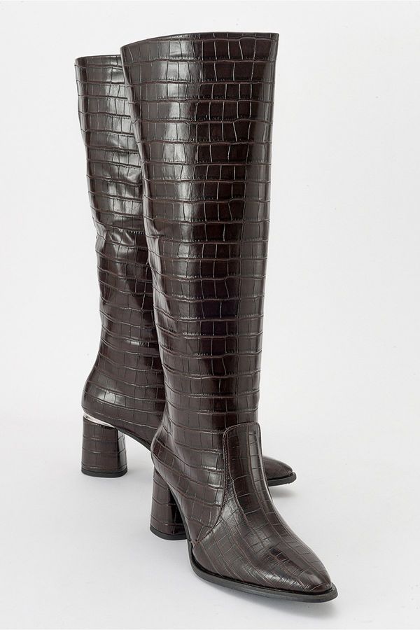 LuviShoes LuviShoes BELIS Women's Brown Print Heeled Boots