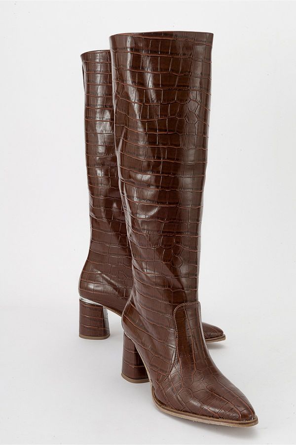 LuviShoes LuviShoes BELIS Women's Tan Printed Heeled Boots