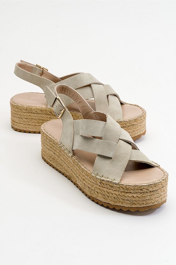 LuviShoes LuviShoes Lontano Women's Beige Suede Genuine Leather Sandals