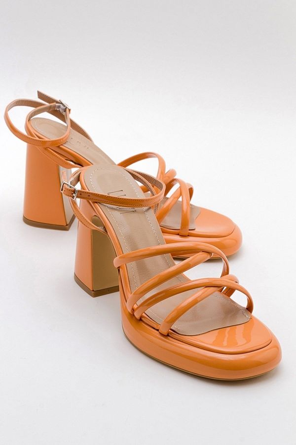LuviShoes LuviShoes OPPE Orange Patent Leather Women's Heeled Shoes