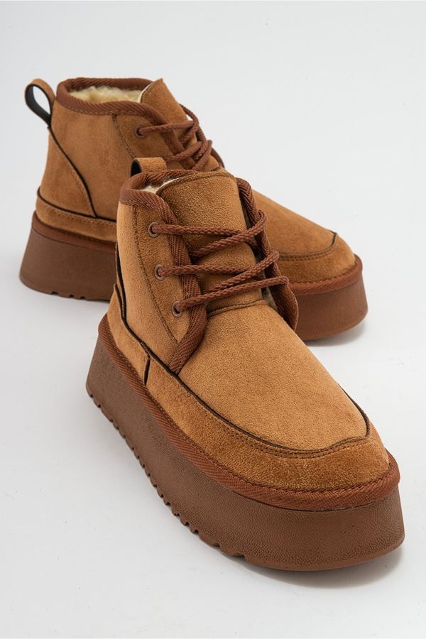 LuviShoes LuviShoes Ovela Tan Thick Sole Lace-Up Women's Sports Boots
