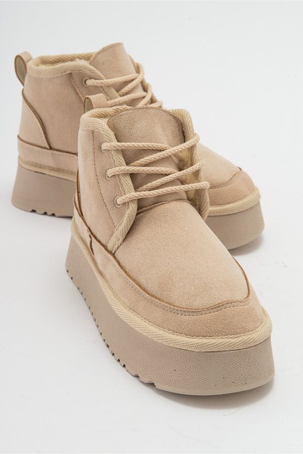 LuviShoes LuviShoes Ovela Women's Beige Thick Sole Laced Sports Boots