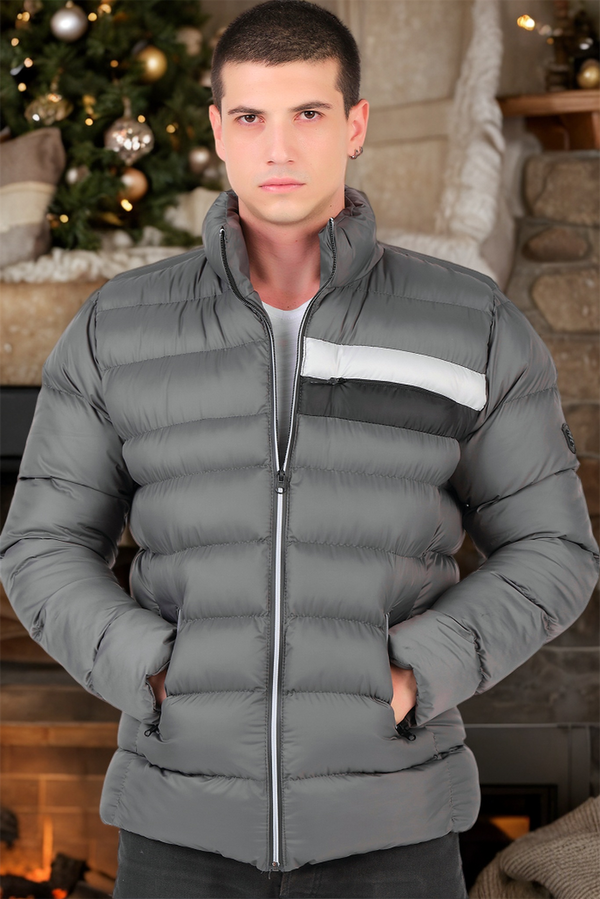 dewberry M8650 DEWBERRY MEN'S PUFFER COAT-PLAIN GREY