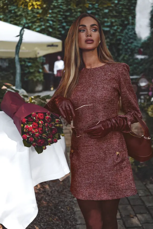 Made Of Emotion Made Of Emotion Woman's A-line mini dress with long sleeves - maroon
