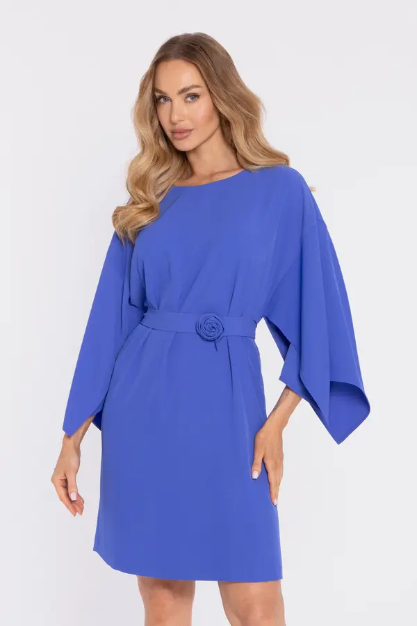 Made Of Emotion Made Of Emotion Woman's Dress with loose sleeves and a decorative belt - blue