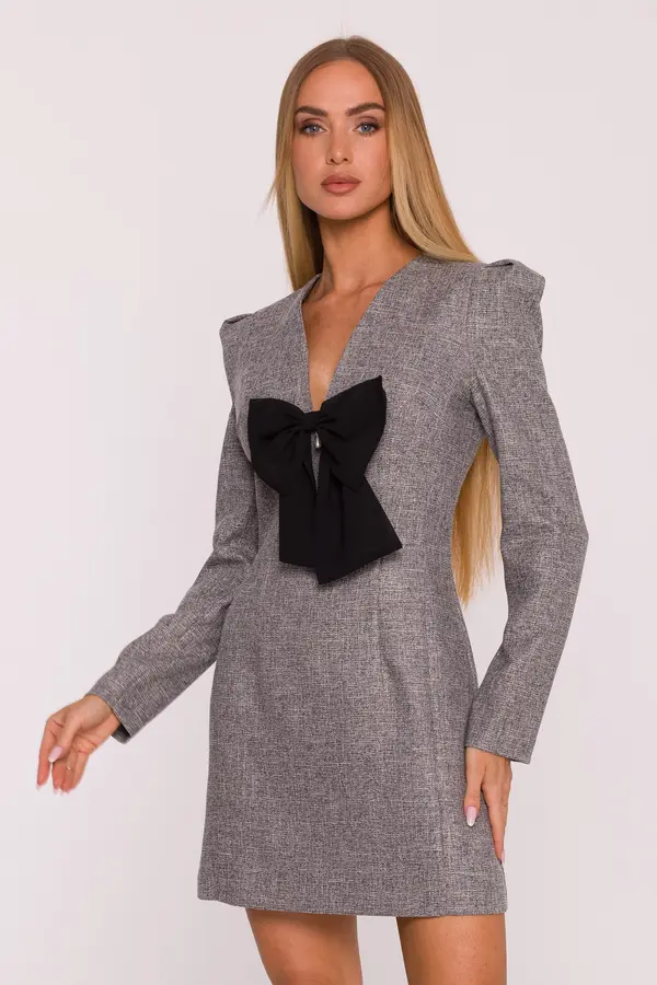 Made Of Emotion Made Of Emotion Woman's Long-sleeved mini dress with a chiffon bow - graphite