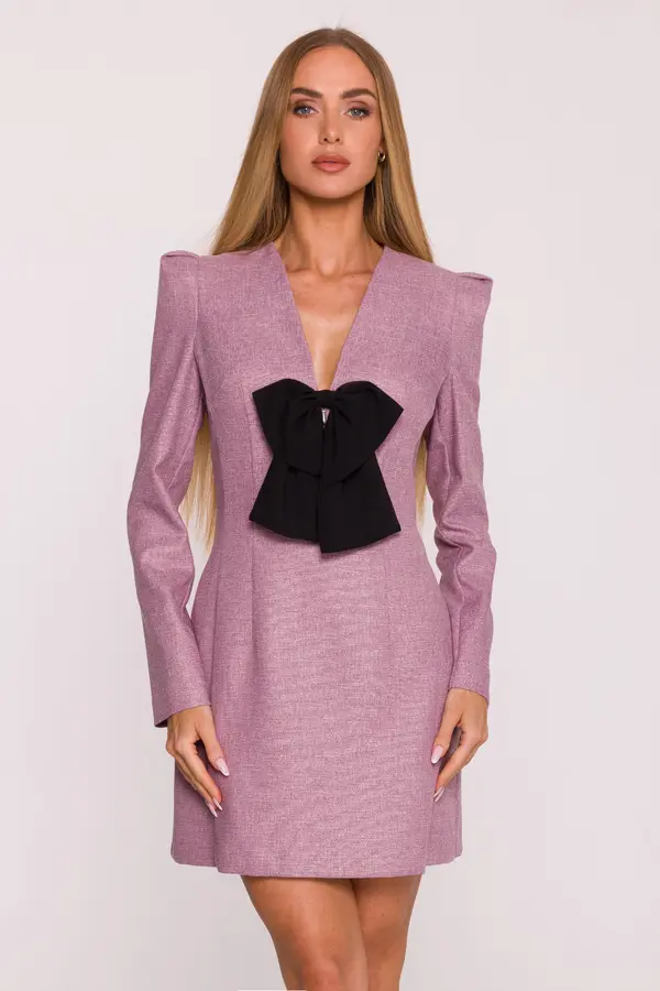 Made Of Emotion Made Of Emotion Woman's Long-sleeved mini dress with a chiffon bow - marsala
