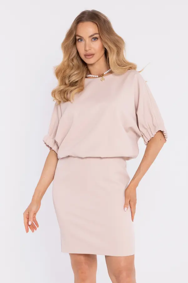 Made Of Emotion Made Of Emotion Woman's Mini dress with a loose top and a back slit - beige