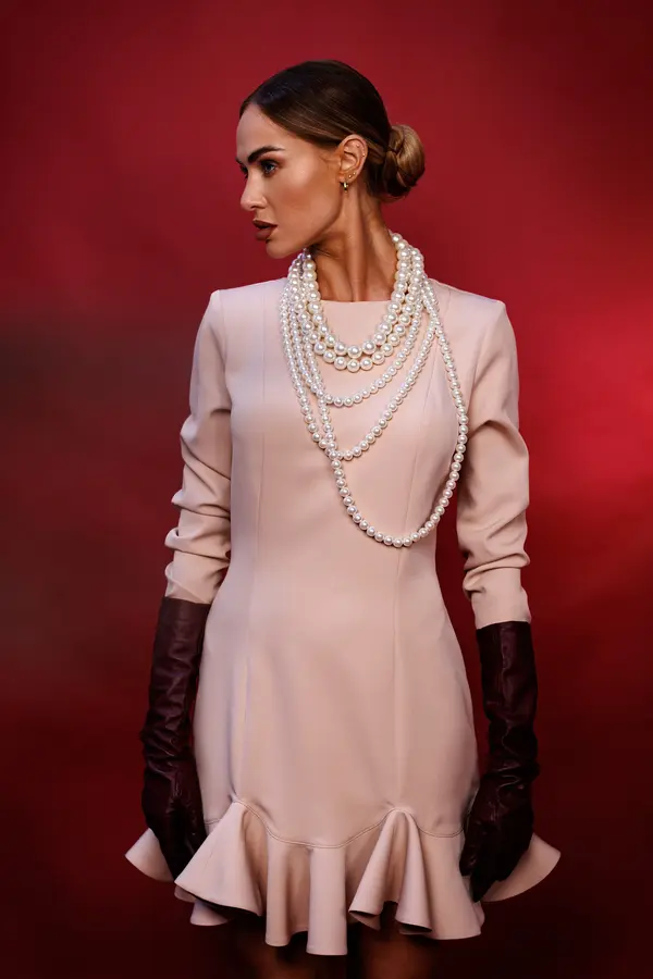 Made Of Emotion Made Of Emotion Woman's Mini dress with ruffles at the hem - beige