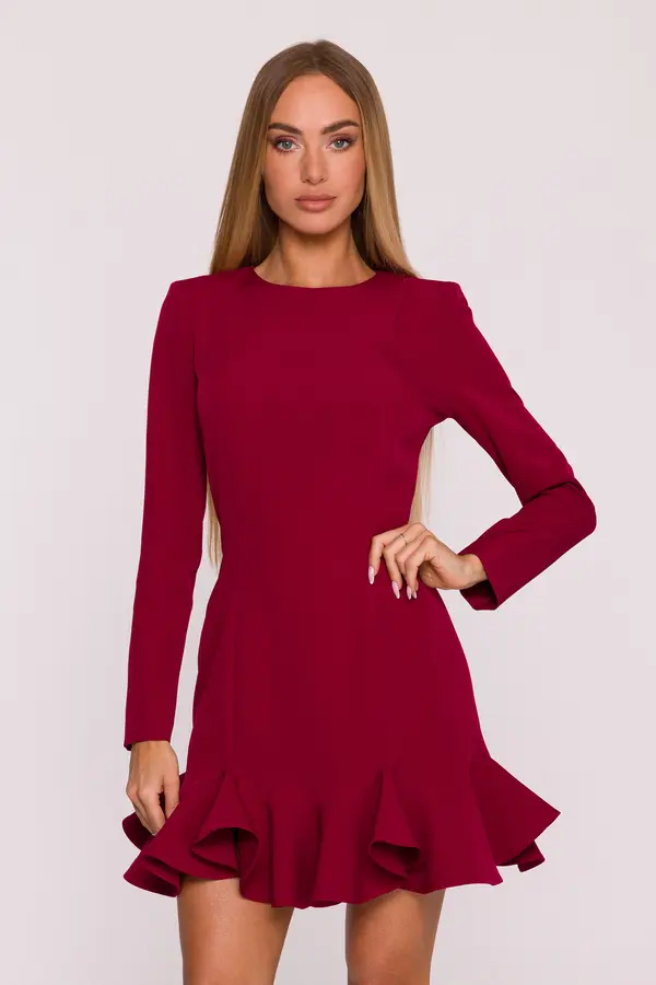 Made Of Emotion Made Of Emotion Woman's Mini dress with ruffles at the hem - maroon