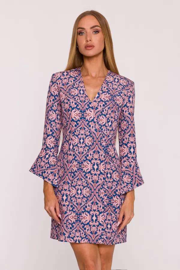 Made Of Emotion Made Of Emotion Woman's Mini dress with wide cuffs and a print - model3