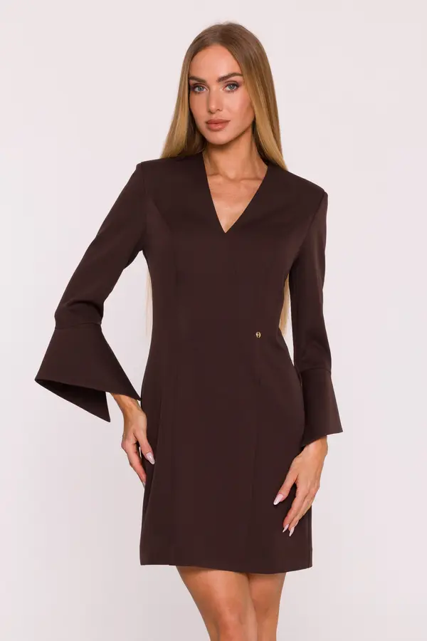 Made Of Emotion Made Of Emotion Woman's Mini dress with wide cuffs and a V-neck - brown