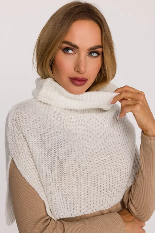 Made Of Emotion Made Of Emotion Woman's Soft turtleneck with a stand-up collar that drapes over the shoulders - white