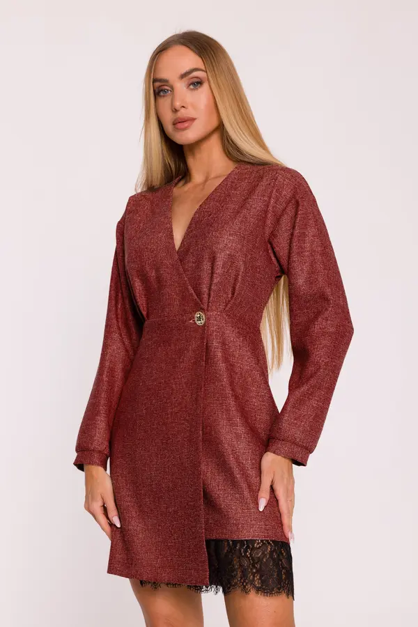 Made Of Emotion Made Of Emotion Woman's Tweed mini dress with a lace insert - maroon
