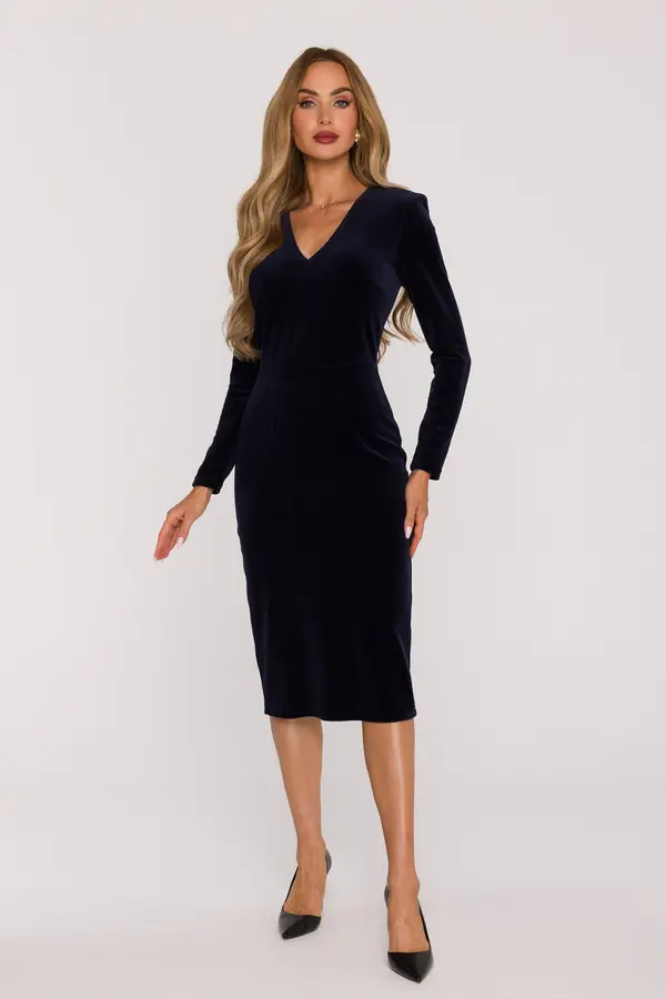 Made Of Emotion Made Of Emotion Woman's Velour dress with a V-neck - navy blue