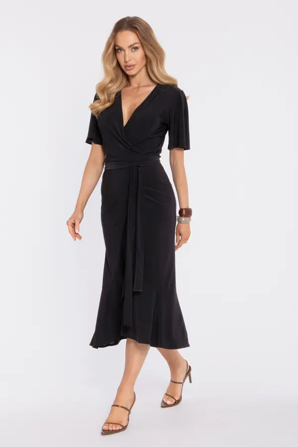 Made Of Emotion Made Of Emotion Woman's Wrap-style midi dress with a ruffle and ruffles - black