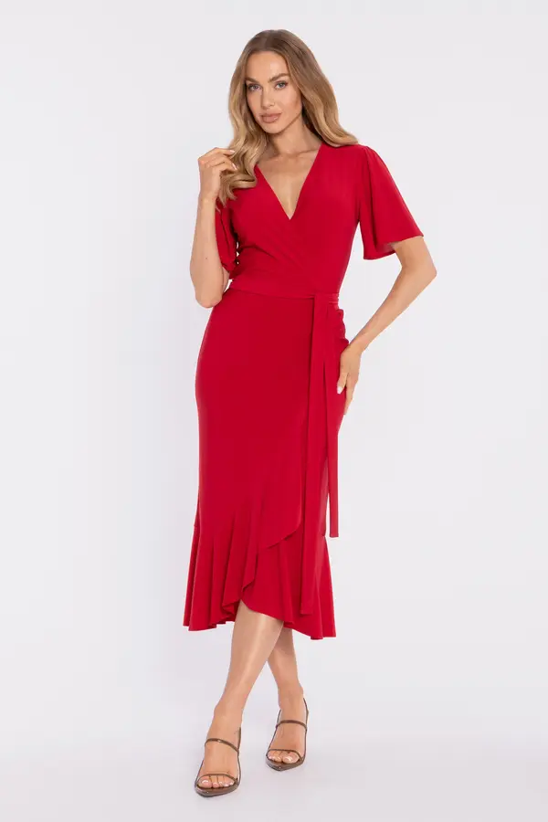 Made Of Emotion Made Of Emotion Woman's Wrap-style midi dress with a ruffle and ruffles - red