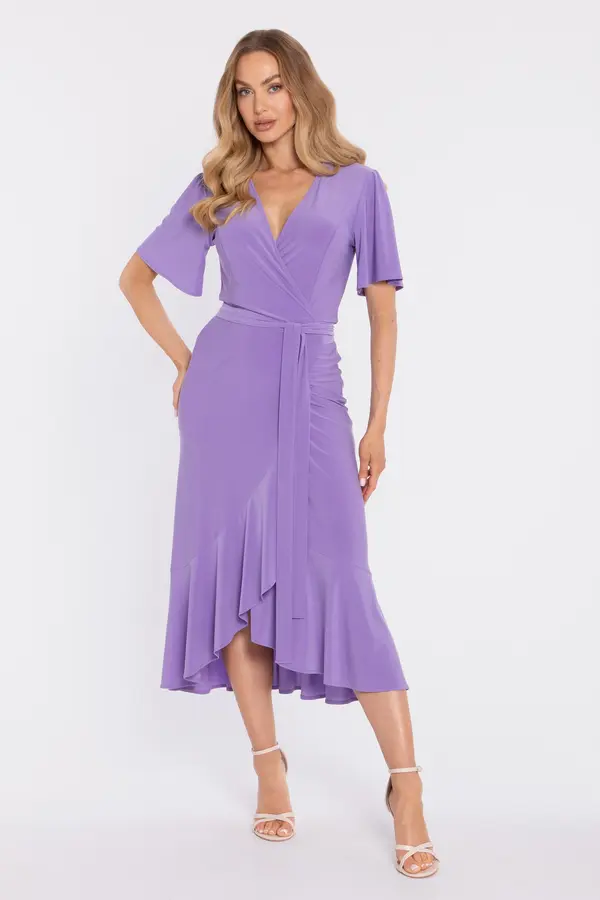 Made Of Emotion Made Of Emotion Woman's Wrap-style midi dress with a ruffle and ruffles - violet