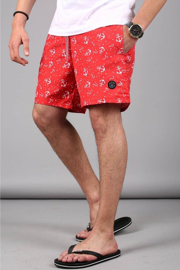 Madmext Madmext Anchor Patterned Red Men's Beach Shorts 6366