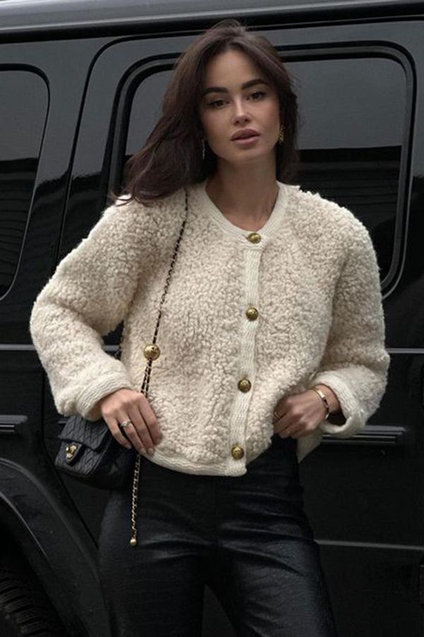 Madmext Madmext Beige Buttoned Boucle Knitwear Cardigan