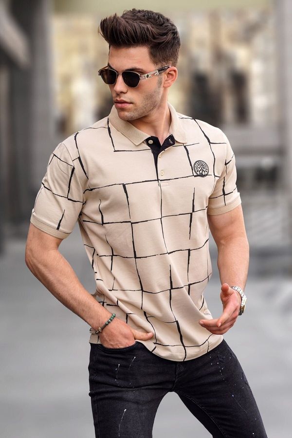 Madmext Madmext Beige Patterned Polo Neck T-Shirt 5887